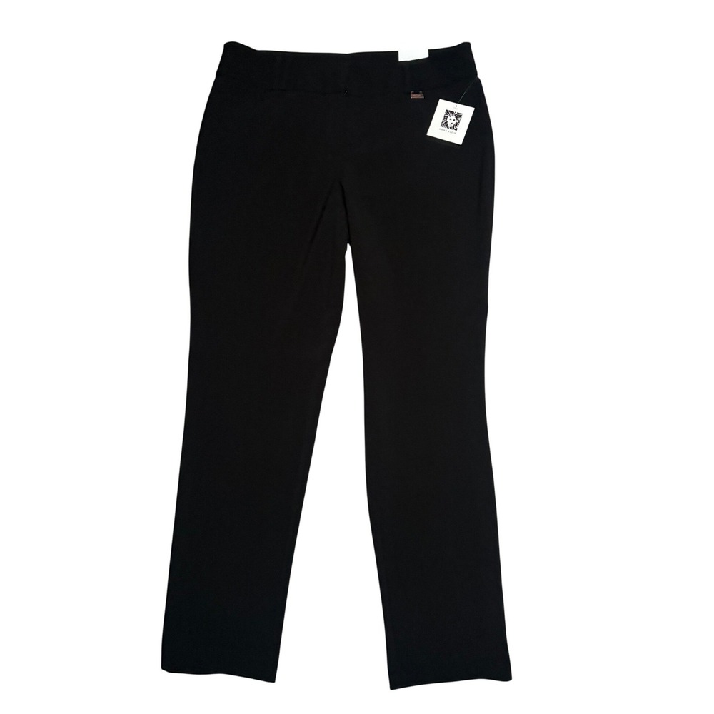NWT Anne Klein Straight Leg Pants Black Trousers Stretch Women Size 10